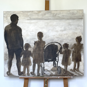 Cuadro pintado por Ana Ortín. Título: REtrato de familia mirando el mar