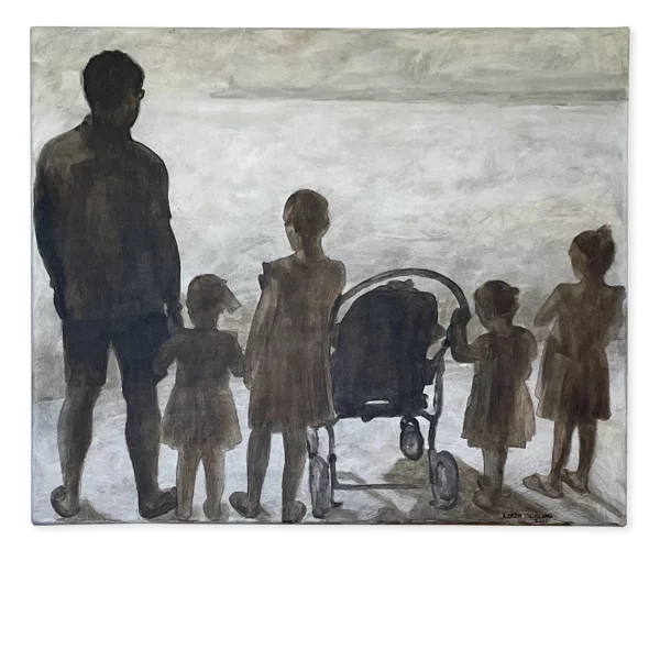 Cuadro pintado por Ana Ortín. Título: Retrato de familia en la playa de Zarauz