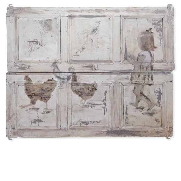 Cuadro pintado por Ana Ortín. Título: Mis gallinas, mi hija y mi Galicia del alama